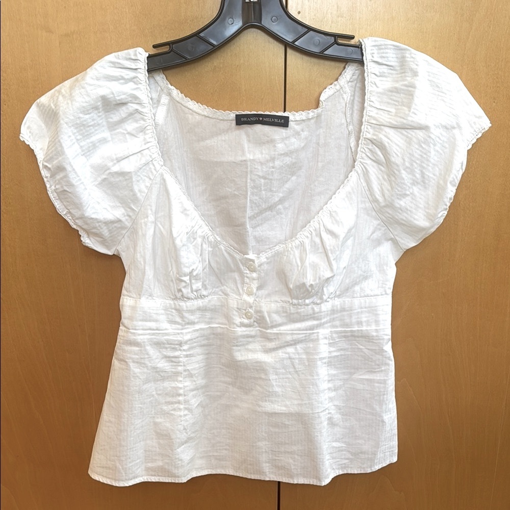 Brandy Melville White Ruffled Flutter Sleeve Blouse